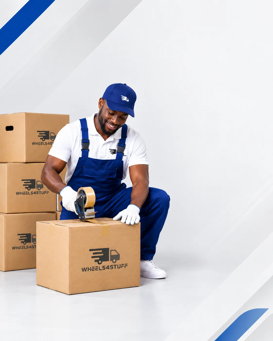Wheels4Stuff mover packing branded boxes